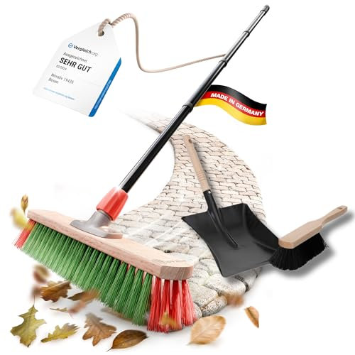Kehrbesen Besen mit Teleskopstiel Straßenbesen Kehrgarnitur Kehrblech Schaufel (1, Gartenbesen + Kehrschaufel Set verzinkt)