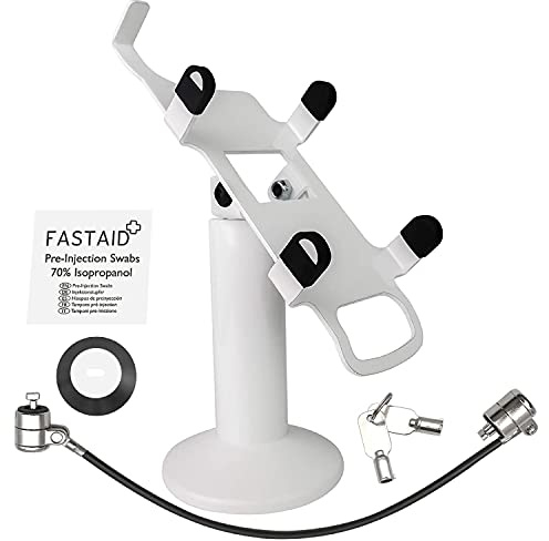 DCCStands Pax A920 / A920 Pro 7 Swivel and Tilt White Metal Stand with Anti-Theft POS Device Terminal to Stand Security Tether Lock