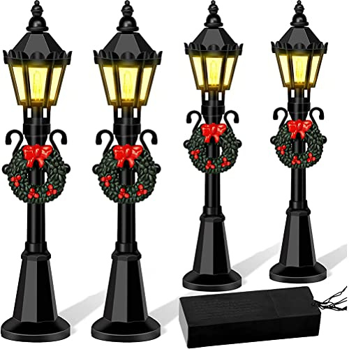 Lot de 4 mini lampadaires de Noël pour maison de poupée, lampadaire miniature, village, allée, lanterne pour bricolage paysage