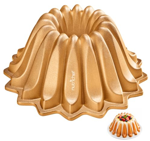 Nutrichef Cake Tin, 25cm Slope Ring Mould, Non-Stick Aluminium, Gold | Dishwasher Safe | Cast Design Distributes Heat Evenly | Dual-Layer Coating for Effortless Release | Uniform Browning