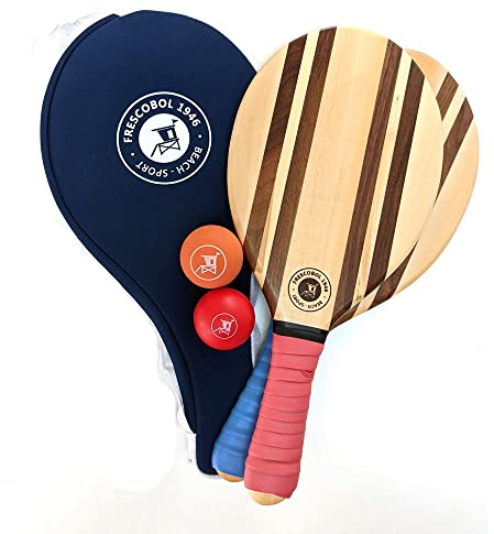 Raquette de Plage | Frescobol Beach Tennis | Jeu de Plage Bois | Jeu de Raquette de Plage Pro | Set Raquettes Frenchie 2 Raquettes 2 balles 1 Sacoche néoprène