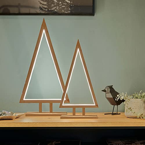 hellum LED Weihnachtspyramide mit Lichtschlauch, warmweiß, 45x23 cm, Weihnachtsdeko Innen, Kabel transparent, Bambus holzfarben, Zuleitung 3m, Weihnachtsbeleuchtung Innen 579260