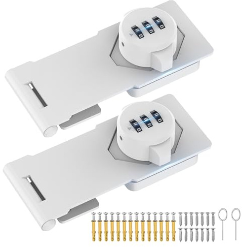 MeBantoo Cabinet Locks with Combination, Password Hasp Locks, 2 Pack White | Household Door Security Slide Latch for Small Bathroom, Outdoor, shed, Bedroom, Closet, Barn Doors