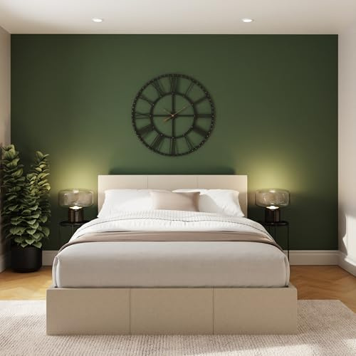 GFW End Lift King Size Natural Ottoman Bed Frame, Double Storage Bed with Hydraulic Lift and Stitched Headboard