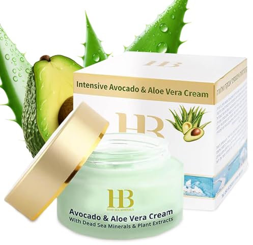 HB Dead Sea Minerals Crème intense pour le visage à l'avocat et à l'aloe vera - Crème hydratante pour le visage et le visage - Crème anti-âge pour femme - 50 ml