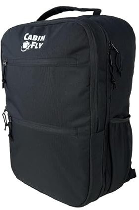 CabinFly Rucksack, 55 x 40 x 20 cm, Schwarz, Handgepäck, Reisetasche, Airline-kompatibel, Laptopfach, wasserdicht, Elektronikfach, Flaschenhalter, Geheimtaschen, Checkpoint-freundlich