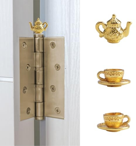 UFURMATE Hinge Head Home Decoration 3Pcs Magnetic Vintage Mini Teacup Hinge Heads Decorative Topper Creative Golden Tea Cup Hinges Head Magnets Ornaments