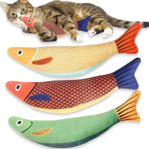 3 Jouets pour Chats en Forme de Poisson avec Coussins à Herbe à Chat, Jouet Chat Poisson Jouet pour Chat