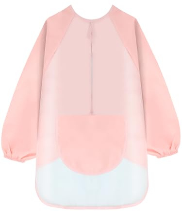 Kids Art Aprons, Waterproof Artist Smock for Kids, TPU Children Apron with Long Sleeves, Child Drawing Clothes Cover, Child Gardening Painting Aprons Age 4 to 12 Years (light pink, L( 4-8 years))
