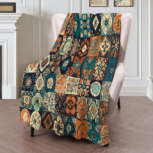 MLSOWM Plaid Polaire Motif Patchwork géométrique, Couverture et Plaid Canapé Grande Taille Couverture en Flanelle Style Bohème Douce et Chaude Confortable pour Enfants et Adultes, Vert-130x150cm