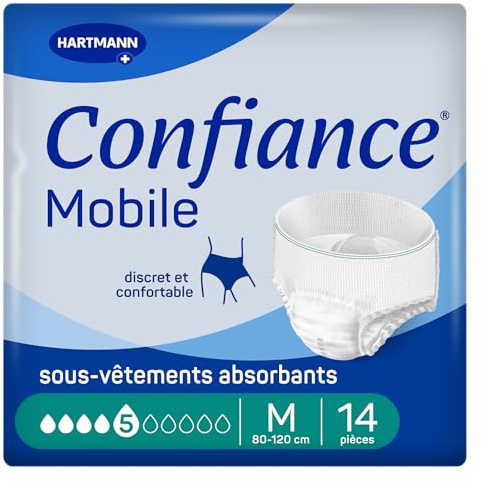 Confiance Mobile - Slips Absorbants pour Hommes et Femmes - Niveau d'Absorption = 5 gouttes (Fuites Urinaires Moyennes) - Discrets et efficaces - pH Neutre à la Peau - Taille M - 14 Unités
