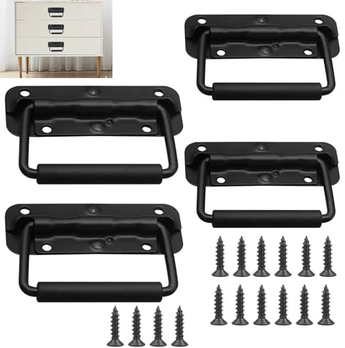 Poignée de Coffre, 4 Pièce Poignée De Boîte, Poignées Pliantes à Ressort, 2 pièces de 100 mm et 2 pièces de 120 mm, Poignées Pliantes à Ressort avec Poignée, Poignées de Caisse Pliantes, Noir