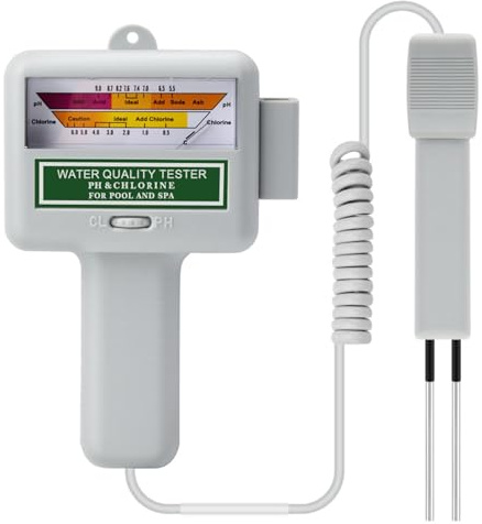 Wlinfetity Tester di qualità dell'acqua per piscina, spa e acquario, misuratore di pH e livello Cl2 con display digitale, test veloci e accurati (190 x 120 mm, 1 batteria AA)