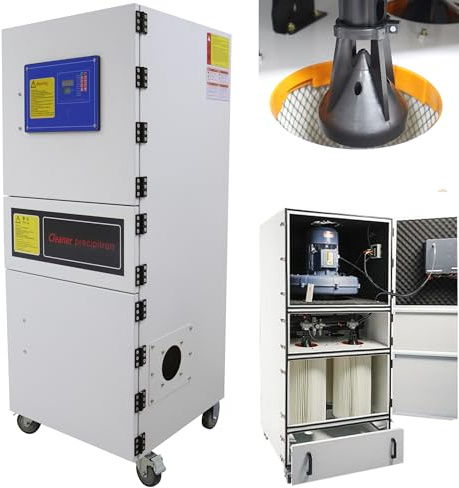 TECHTONGDA 220V Mobile Dust Collector, Industrial Pulse Jet Cleaning Dust Extraction System with Air Pressure Gauge, 2200m²/h Processing Airflow, 99.8% Filtration Efficiency, Laser Air Filter