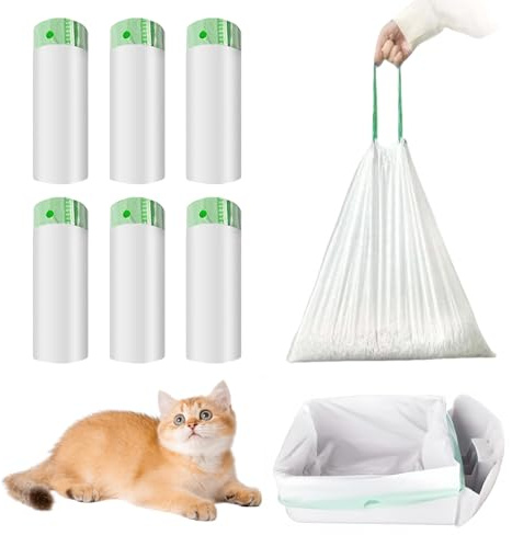 GOMETY 120 stycken kattlådor med dragband, 67 x 40 cm kattlåda, slitstark kattsandspåse, självrengörande kattlåda, soppåsar, kattlåda för kattströ lådor