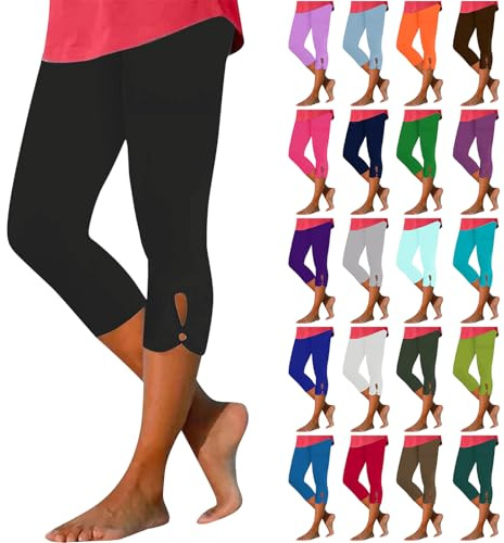 Leggings Capri Femme 3/4 Pantalon de Sport Extensible Élégant avec Détail Découpe en Forme de Goutte à la Cheville Pantalon de Yoga Fitness Confortable pour l'Été Plage Pantacourt Femme