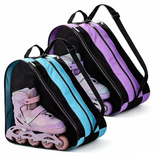 Lirynox 2 Pcs Roller Skate Bag, Ice Skates Storage Bag Breathable Figure Skating Shoes Carry Bags with Adjustable Shoulder Strap Duty Oxford Cloth Bags Multi Pocket Skating Accessorie for Womens Men