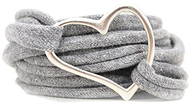 Armband Wickelarmband Stoff grau meliert oder in Wunschfarbe 60 Varianten mit Herz silber individuelle Geschenke mit Liebe