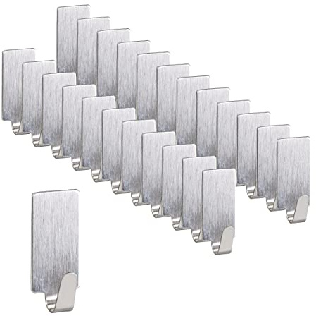 Relaxdays 24 Ganchos Autoadhesivos Rectangulares, Colgadores de Acero Inoxidable, Extraíbles, Cocina y Baño, Plateado, 2,5 x 2 x 1,5 cm
