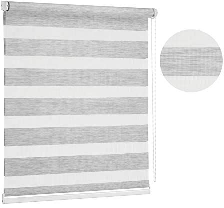 Premium Grey Day and Night Zebra Window Roller blind, 17 width sizes, large 200cm drop (115cm Wide) 45.3