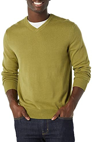 Amazon Essentials Men's V-Neck Sweater (Available in Big & Tall), Golden Olive, Large