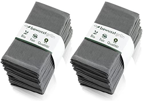 BewusstGrün - 24 Nachhaltige Stoffservietten grau + Faltanleitungen I 45x45 cm I 100% Bio-Baumwolle - Aufwertung des Tisches für Anlässe und Alltag