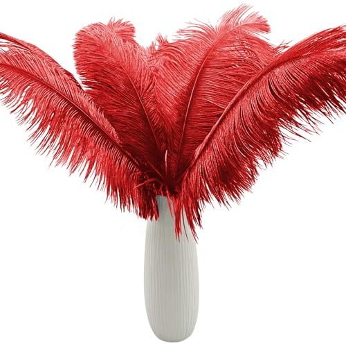 10pcs Large Red Ostrich Feathers 16-18 inch Fluffy Feather for Crafts Home Party Decoration Wedding Centerpieces Clothes Vase Decor