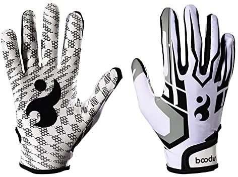 HOMU American Football Gloves Receiver Breathable and Non-Slip Silicone Grip Glove with Adjustable Wristband For Youth Kids Ultra-Stick Tight Sports Palm Games Training, White, L