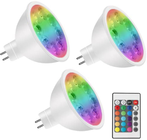 noobibaba GU5.3 LED RGB, lampadina 12V LED lampada MR16 cambio colore, 4W GU5.3 RGB bi-pin base, bianco caldo + 15 multicolore per l'illuminazione del paesaggio (3 lampadine con telecomando)