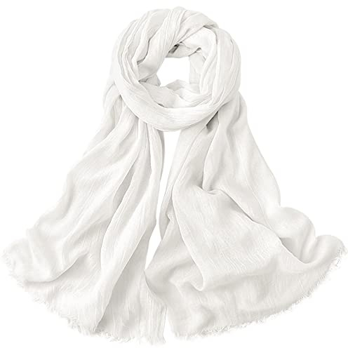 Mujer Hombre Bufanda Larga de Viscosa Chal de Protección Solar Estola Chal de Playa Grande Wrap con Flecos Muy Suave Comodidad para Primavera Simple Básica 95×195cm - Liso Blanco #B81