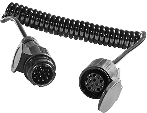 ETUKER Cable de Extensión de Remolque de 13 Pines, Cable de Extensión en Espiral de Placa de Remolque con Enchufe Macho de 13 Pines a Enchufe Hembra de 13 Pines, Longitud de Trabajo de 2.8 m