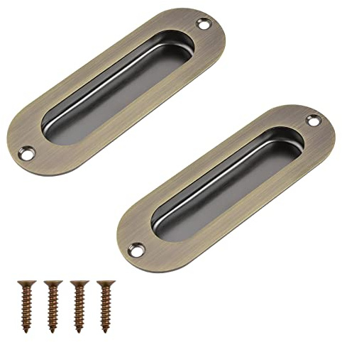 MOROBOR Lot de 2 poignées de porte d'armoire encastrées, poignée elliptique en acier inoxydable de couleur bronze avec vis, poignée rétro pour tiroir d'armoire, porte coulissante encastrée, 120 mm