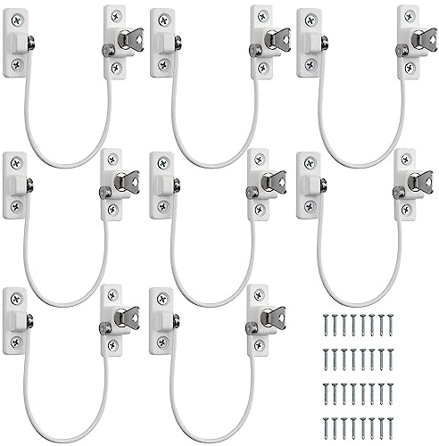 Kamtop 8 Pack Window Restrictor Locks, UPVC Lockable Window Door Locks with Keys, Childproof Cable Restrictor Lock Casement Window Guards Child Safety Anti Theft Window Locks for Home Baby Security