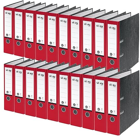 VON Leitz Ordner A4, 20er Pack, 100 % Recyclingpapier, 80 mm Rückenbreite, Für 600 Blatt, Blauer Engel & FSC-zertifiziert, Für Schule, Studium & Zuhause, Rot, 10530025