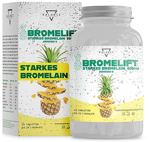 BROMELIFT® Bromelain 2500 GDU/g (DETOX DRAINAGE DIÄT ENTHALTEN) - 120 TABLETTEN | Bromelain Hochdosiert | 5,000 FIP high dose | Bromelain Kapseln, Detox Kur, mit Fenchel, Grüner Tee, Vegan