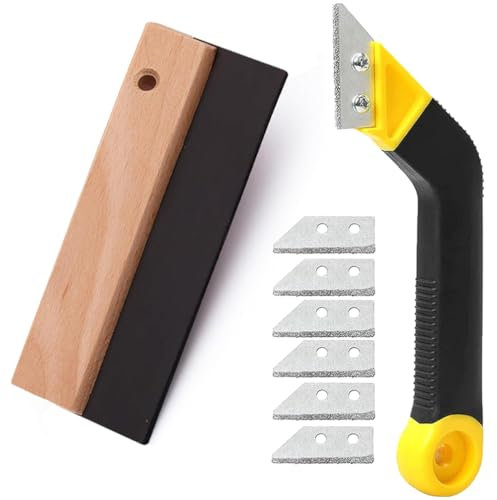 Mihutu Utensile per Rimuovere Fughe Piastrelle, Spatola in gomma per fughe 200mm + Raschietto per Piastrelle con 6 Lame di Ricambio per Pulizia Piastrelle Cucina Bagno Pareti Pavimenti