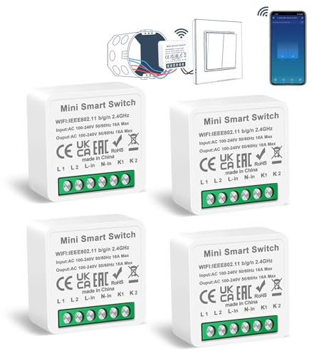 4 Pack CNBINGO Smart Light Switch Module, Fits Behind Traditional Wall Switch, WiFi Mini DIY Switch Relay Module, Compatible with Alexa and Google Assistant, Neutral Conductor Required, 2-Way