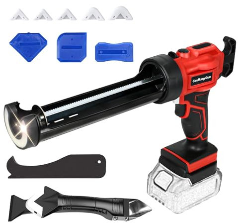 Akku Kartuschenpresse Kompatibel für Makita Akku Silikonpistole 18V mit LED Licht 4 Geschwindigkeiten einstellbar, Kartuschenpistole für Abdichten, Spachteln, 10oz / 300ml (ohne Batterien) (Rot)