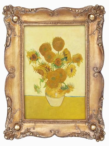 Evencaphy Vintage Gold Photo Frame Fancy 4x6 Inch with Sunflower Picture, Luxury Antique with Real Glass Replaceable Pictures, Tabletop/Wall Hanging Art for Home/office Decorations