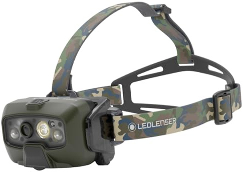 Ledlenser HF8R Core RGB Lampe frontale rechargeable, 1600lm, 210m, Pêche | Luminosité et mise au point automatiques, 90h d'autonomie, modes RGB, IP68, camouflage, pêche et chasse | 2024