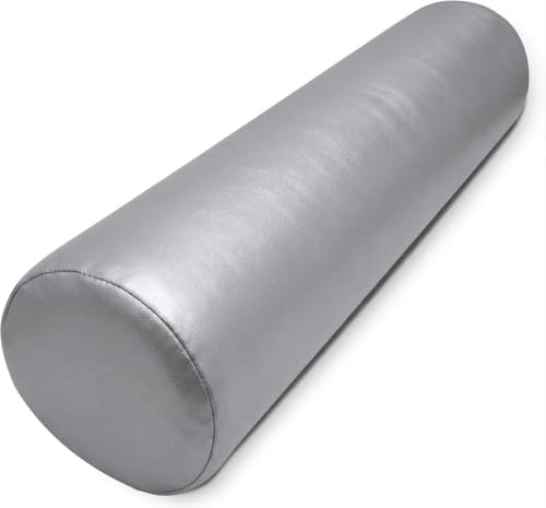 WELLCORE - Cuscino per massaggio, 60 x 15 cm, in ecopelle, sfoderabile, imbottitura in schiuma, per yoga, fitness, per lettino da massaggio, ergonomico, argento