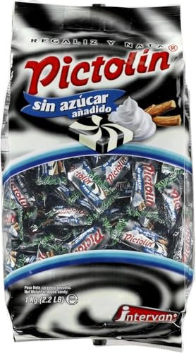 iChuches | Pictolín - Caramelos con Nata | Sin Azúcar - Sin Gluten | Bolsa 1 kg | Diferentes sabores | Ideal para fiestas, regalo cortesía, piñatas, cumpleaños, etc. (Regaliz/Nata)