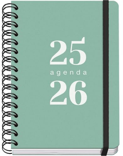 Dohe - Agenda Scolaire 2025 2026 - Page Par Jour, A5 (15x21 cm), Espagnol et Anglais, Septembre à Juin, Spirale Double et Élastique, Couverture Flexible, 4 Pages d'Autocollants - GRAMMAR Vert