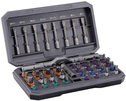 Juego de destornilladores magnéticos de carraca de 42 piezas con puntas de precisión, puntas codificadas por colores, maletín de almacenamiento portátil para reparación de muebles, ordenadores