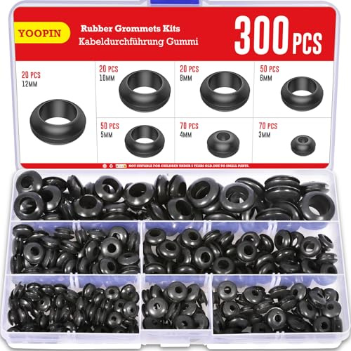 YOOPIN 300 Stück Kabeldurchführung Gummi, 7 Größen Gummitüllen Kabeldurchführung Set, Kabeltülle Gummistopfen, Durchgangstüllen Gummitülle Elektrischer für Draht, Elektroinstallation
