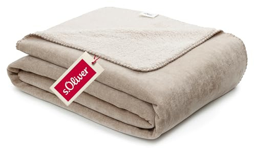 s.Oliver Lounge Decke 150x200 - Polyesterflausch kuschelig, warm & waschbar, Kuscheldecke beige