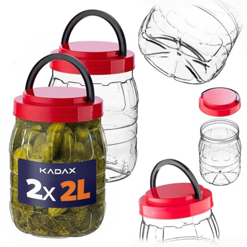 KADAX Förvaringsburkar 2 l med lock i en uppsättning om 2, förvaringsburkar av plast, förvaringsburkar, förvaringsbehållare för mat, plastbehållare, plastburkar