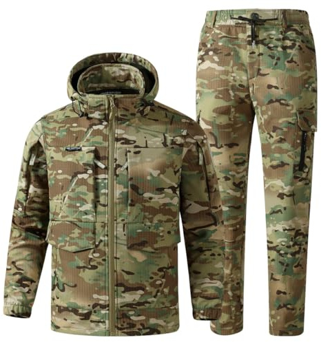 DUWEIKE Traje Táctico De Camuflaje Polar Softshell Para Hombre Térmico Impermeable Para Caza Y Esquí, 2 Piezas,Amarillo,L