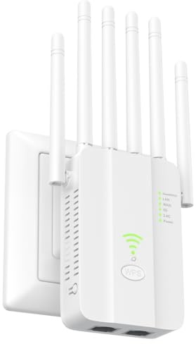 Amplificateur WiFi, 1200 Mbit/s WiFi Répéteur WiFi Booster, Double Bande 5 GHz + 2,4 GHz, Repeteur Wi-FI 6 Antennes, Wi-FI Extender avec Toutes Les Box Internet, Wi.FI Range Extender Mit LAN/WAN Port