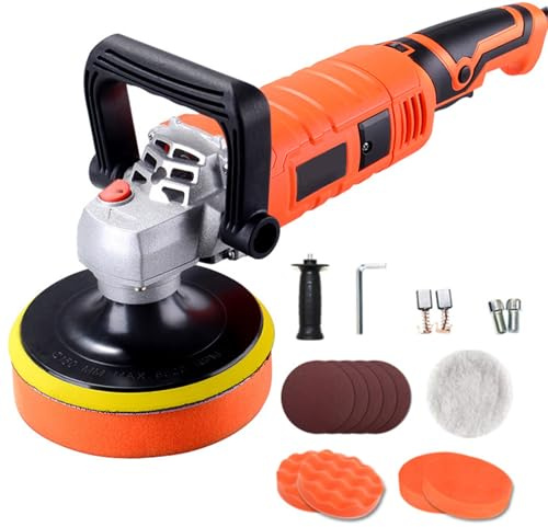 Pulidora rotativa de búfer, máquina de detalles de coche de 1580 W con 7 velocidades variables 500-3300 RPM, mango desmontable para encerar y pulir